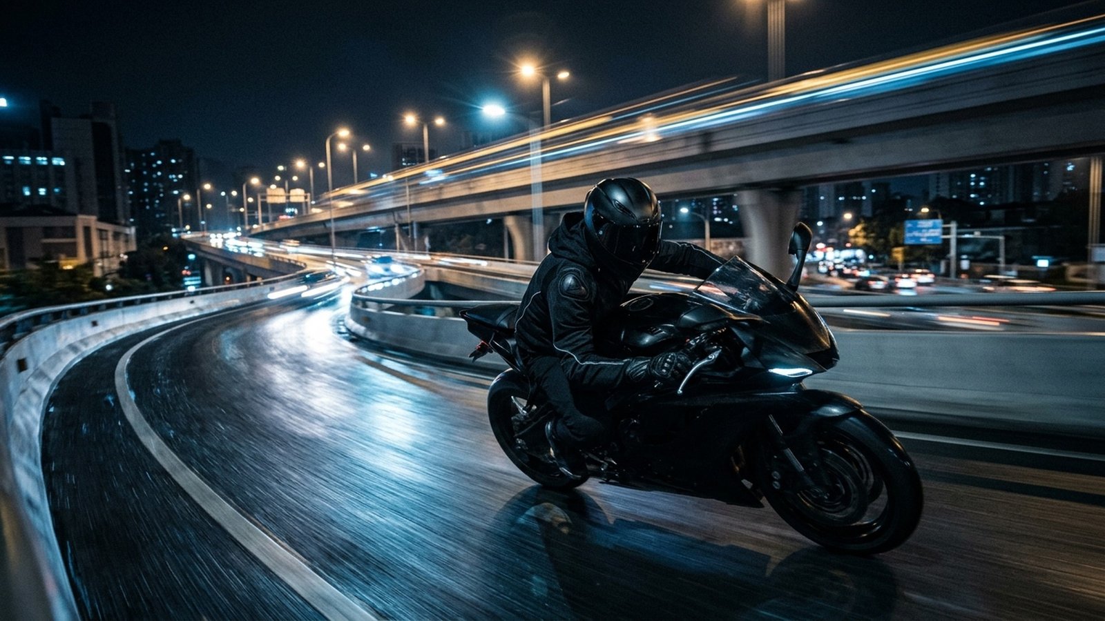 Nocturnal street rider staging in warehouse
